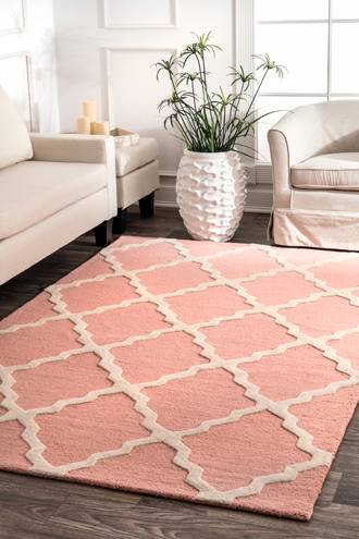 Baby Pink Homespun Moroccan Trellis rug - Contemporary Rectangle 8' 6in x 11' 6in