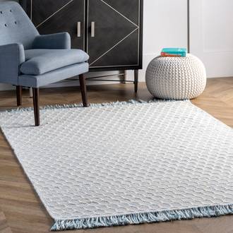 Baby Blue Asteria Hive Fringed rug