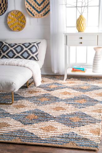 Off White Boardwalk Hand Braided Denim And Jute Striped Diamonds rug