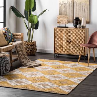 Yellow Boardwalk Hand Braided Denim And Jute Striped Diamonds rug