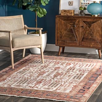 Beige Meadows Arboreal Landscape Fringe rug