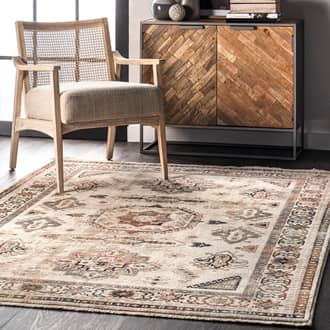 Beige Meadows Faded Medallion Fringe rug