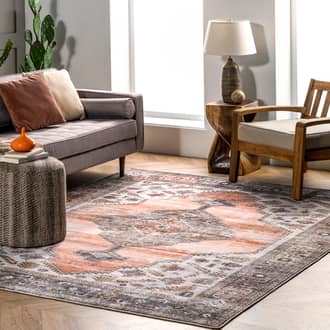 Peach Rain Haven Native Iris Medallion Washable rug