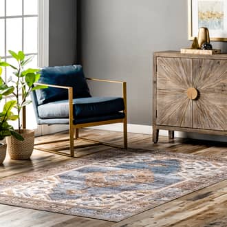 Blue Rain Haven Native Iris Medallion Washable rug