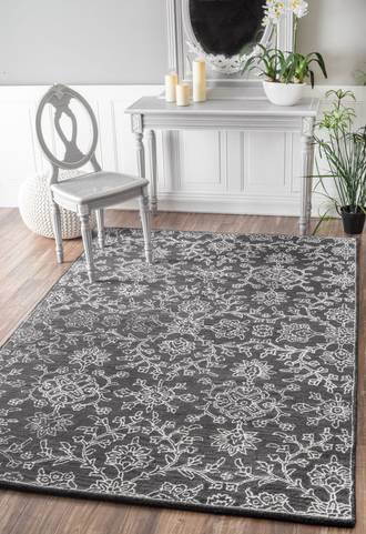 Charcoal Allentown MA03 Hand Tufted Wool Floral Ogee Damask rug - Transitional Rectangle 5' x 8'