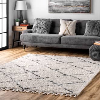 Off White Temara Moroccan Lattice Tassel rug