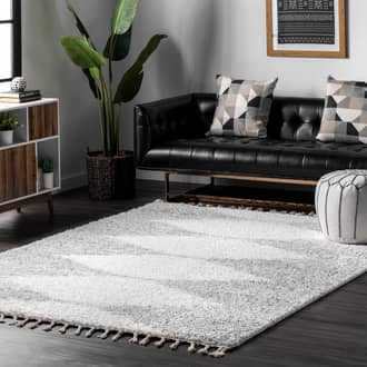 White Temara Moroccan Diamond Pinstripes Tassel rug