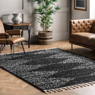 Black Temara Moroccan Diamond Pinstripes Tassel rug