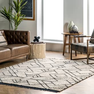 Beige Airydale Modern Tracery Tasseled rug