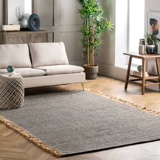 Dark Gray Arenite Flatweave Solid Tassel rug