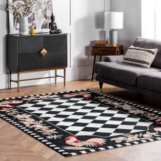 Black Homespun Rooster rug - Country & Floral Rectangle 8' 6in x 11' 6in