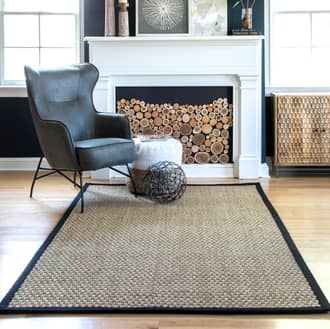 Black Maui Checker Weave Seagrass rug