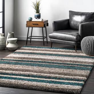 Blue Multi Keno Striped Shaggy rug