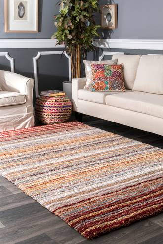 Red Multi Keno Striped Shaggy rug