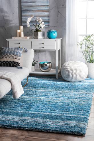 Sky Blue Keno Striped Shaggy rug