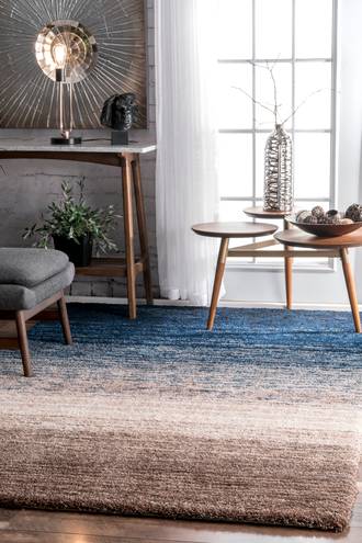 Navy Multi Keno Striped Shaggy rug