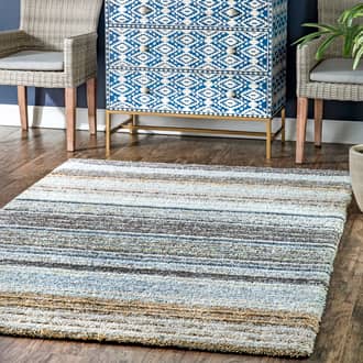 Teal Keno Striped Shaggy rug