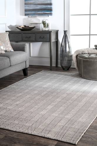 Gray Responsibly Handcrafted Herringbone Cotton Flatwoven rug