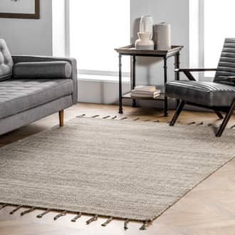 Beige Modern Vibes Diamond Chevron Bands Tasseled rug