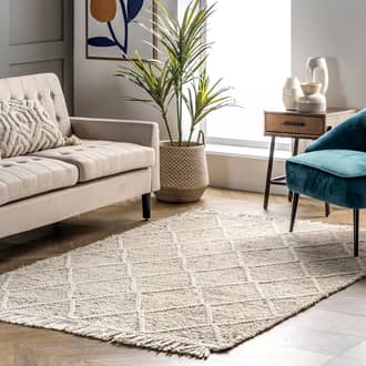 Beige Marilla Textured Trellis Tasseled rug