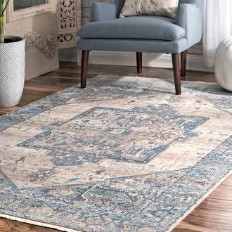 Light Blue Edessa Fringed Medallion rug