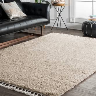 Beige Luxe Shag Dream Solid Shag with Tassels rug