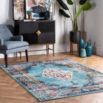 Aqua Chroma Iris Fading Oriental Medallion rug - Bohemian Rectangle 2' x 3'