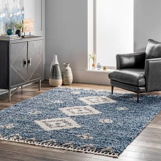 Blue Kalin Diamond Totem Shag With Tassels rug