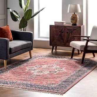 Rust Ditmars Printed Floral Medallion Tasseled rug