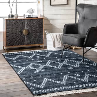 Navy Reines Checkered Moroccan Tassel Non-Slip Backing rug