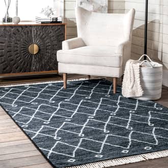 Navy Reines Moroccan Trellis Tassel Non-Slip Backing rug