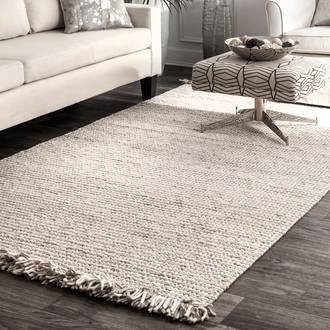 Beige Pannose Felted Wool Tasseled rug