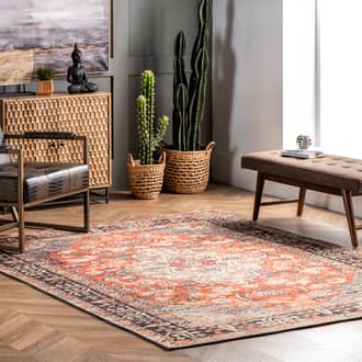 Orange Basili Washable Floral Medallion rug