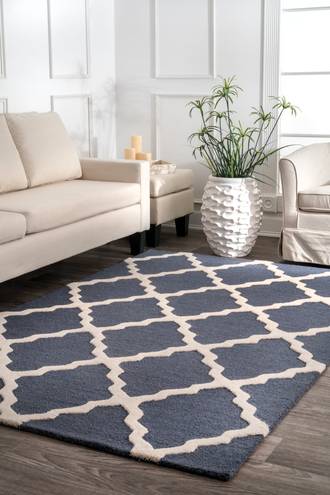 Blue Gray Homespun Moroccan Trellis rug