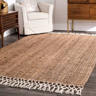 Natural Maui Hand Woven Jute with Wool Fringe rug