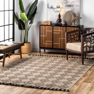 Beige Responsibly Handcrafted High-Low Harlequin with Tassels rug