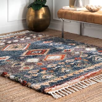 Blue Hearthside Moroccan Diamond Shag With Tassels rug