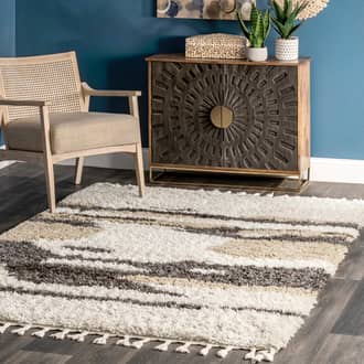 Beige Hearthside Abstract Cloud Shag with Tassel rug