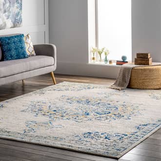 Ivory Blue Bosphorus Sunny Wildflower Medallion rug