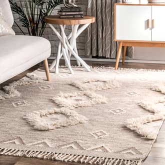 Beige Nacoda Shaggy Moroccan Lattice Fringe rug - Geometric Rectangle 7' 6in x 9' 6in