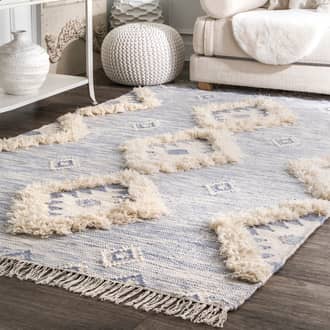 Blue Nacoda Shaggy Moroccan Lattice Fringe rug - Geometric Rectangle 7' 6in x 9' 6in