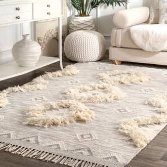 Light Gray Nacoda Shaggy Moroccan Lattice Fringe rug - Geometric Rectangle 7' 6in x 9' 6in