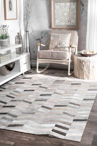 Silver Mandovi Cowhide Herringbone rug