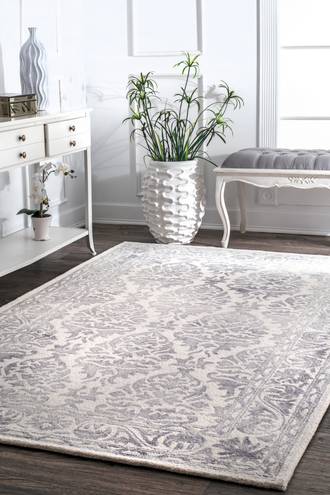 Gray Dip Dyed Damask Border rug