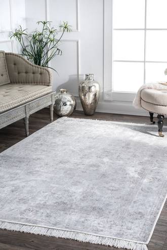 Silver Nightscape Fading Floral Fringe rug