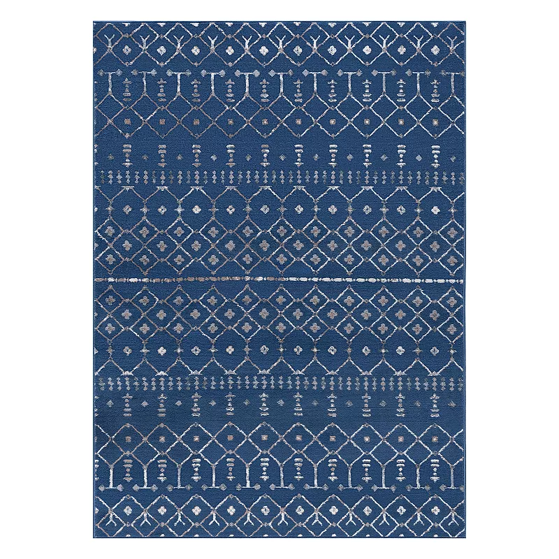 KHL Rugs Heidy Transitional Geometric Rug, Blue, 8Ft Rnd