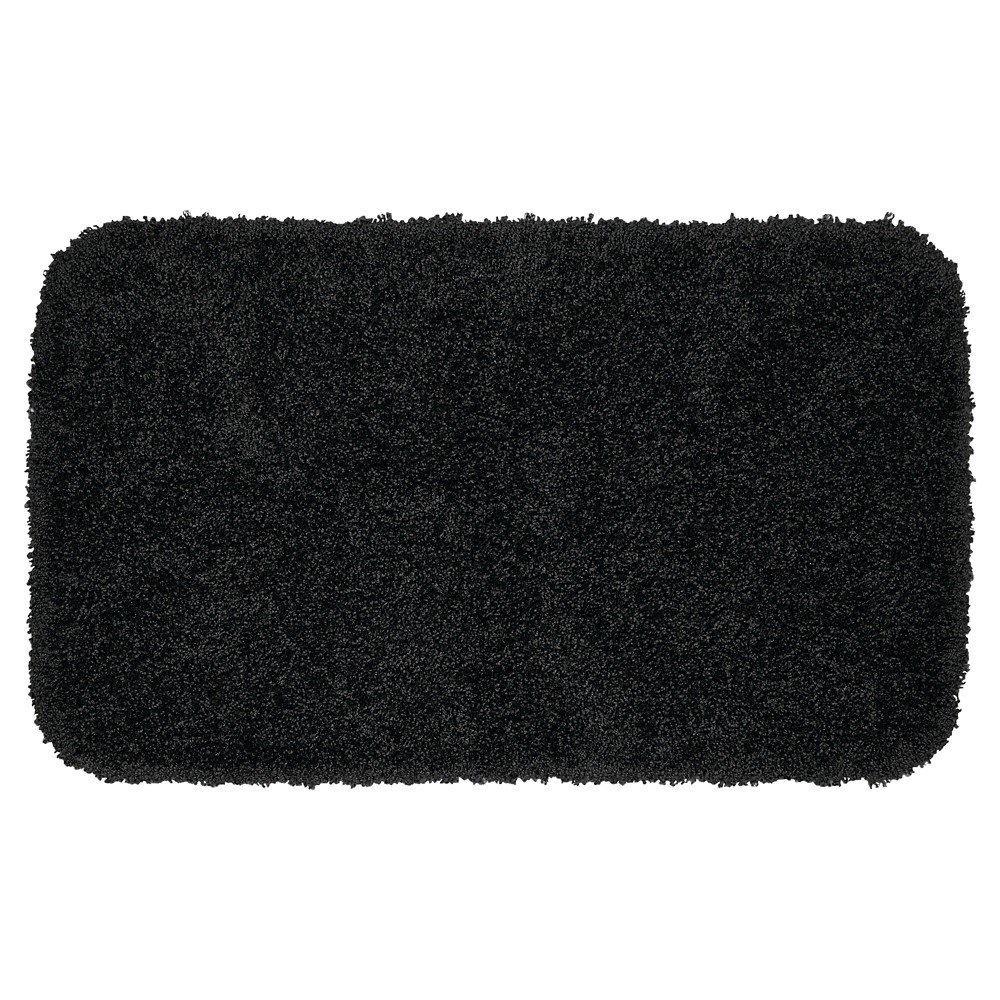 24inx40in Serendipity Solid Shaggy Washable Nylon Bath Rug Black - Garland