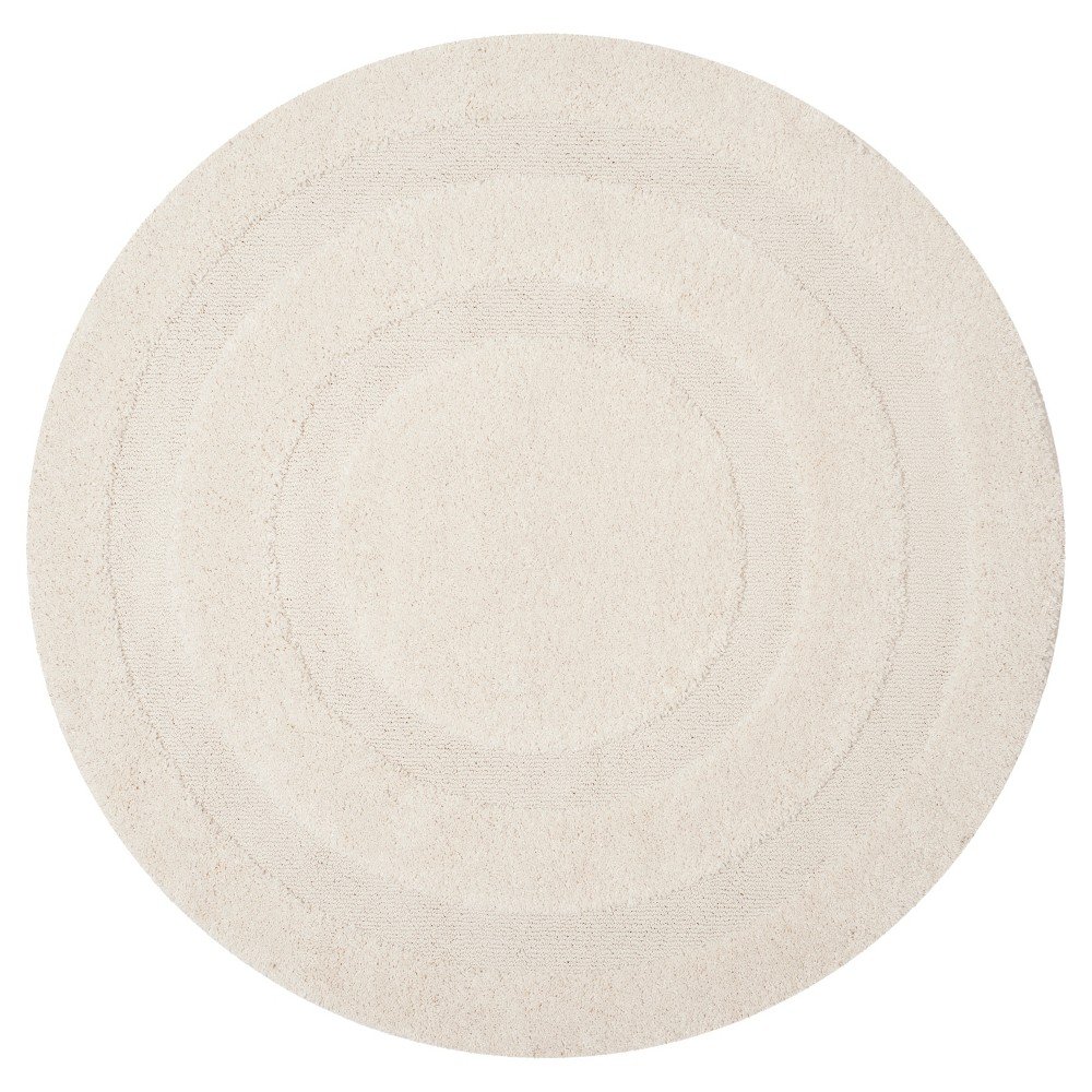 Creme Abstract Shag/Flokati Loomed Round Accent Rug - (4' Round) - Safavieh