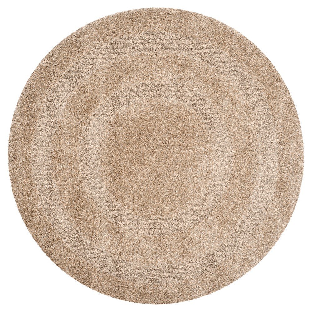 Beige Abstract Shag/Flokati Loomed Round Accent Rug - (4' Round) - Safavieh