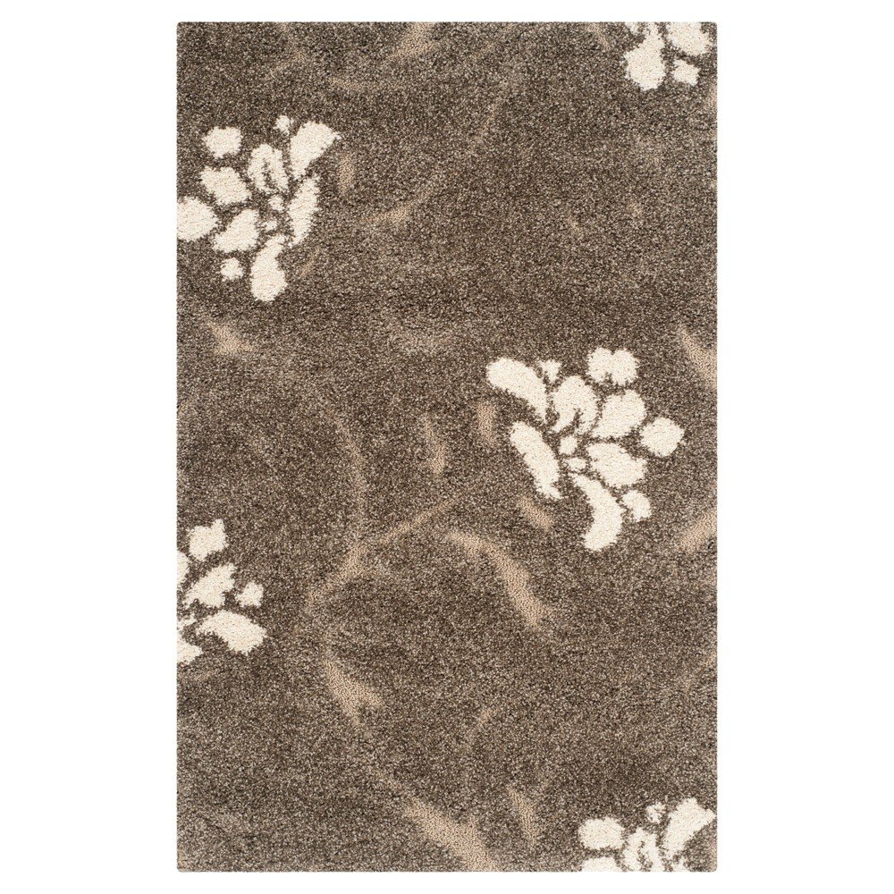 Smoke/Beige Botanical Shag/Flokati Loomed Accent Rug - (2'3inx4') - Safavieh